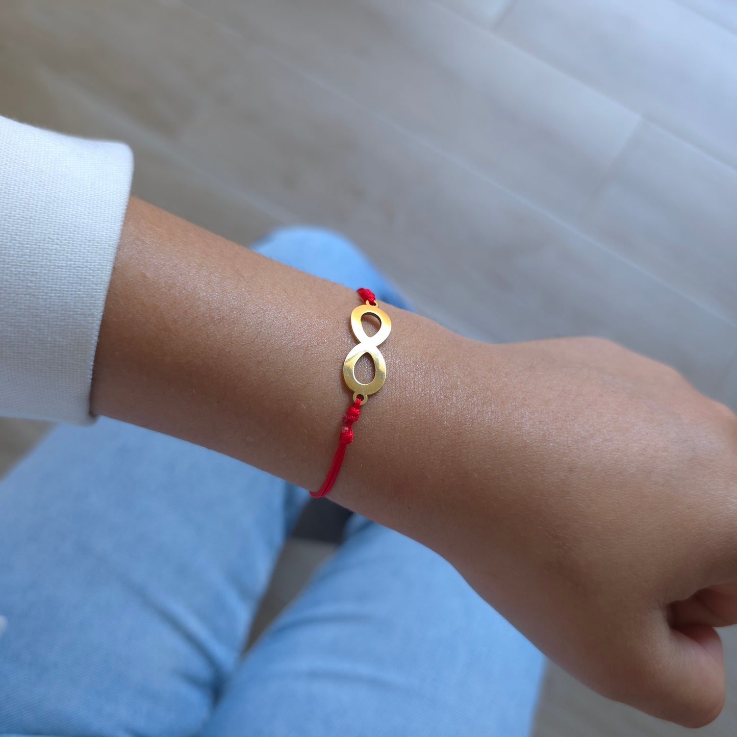 Pulsera Hilo Rojo Infinito Oro 18K Ajustable ✨