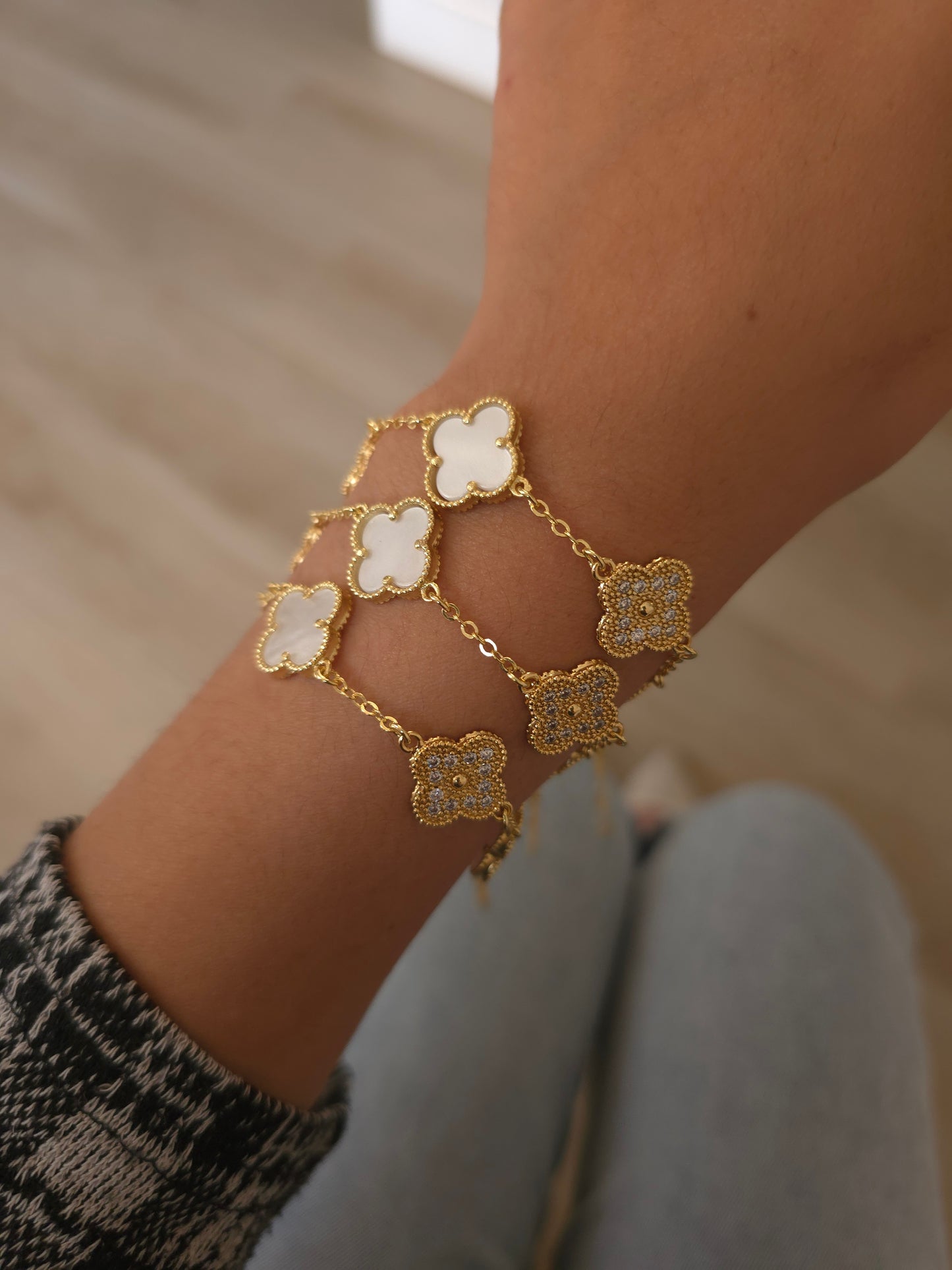 PULSERA TRÉBOL BAÑO DE ORO
