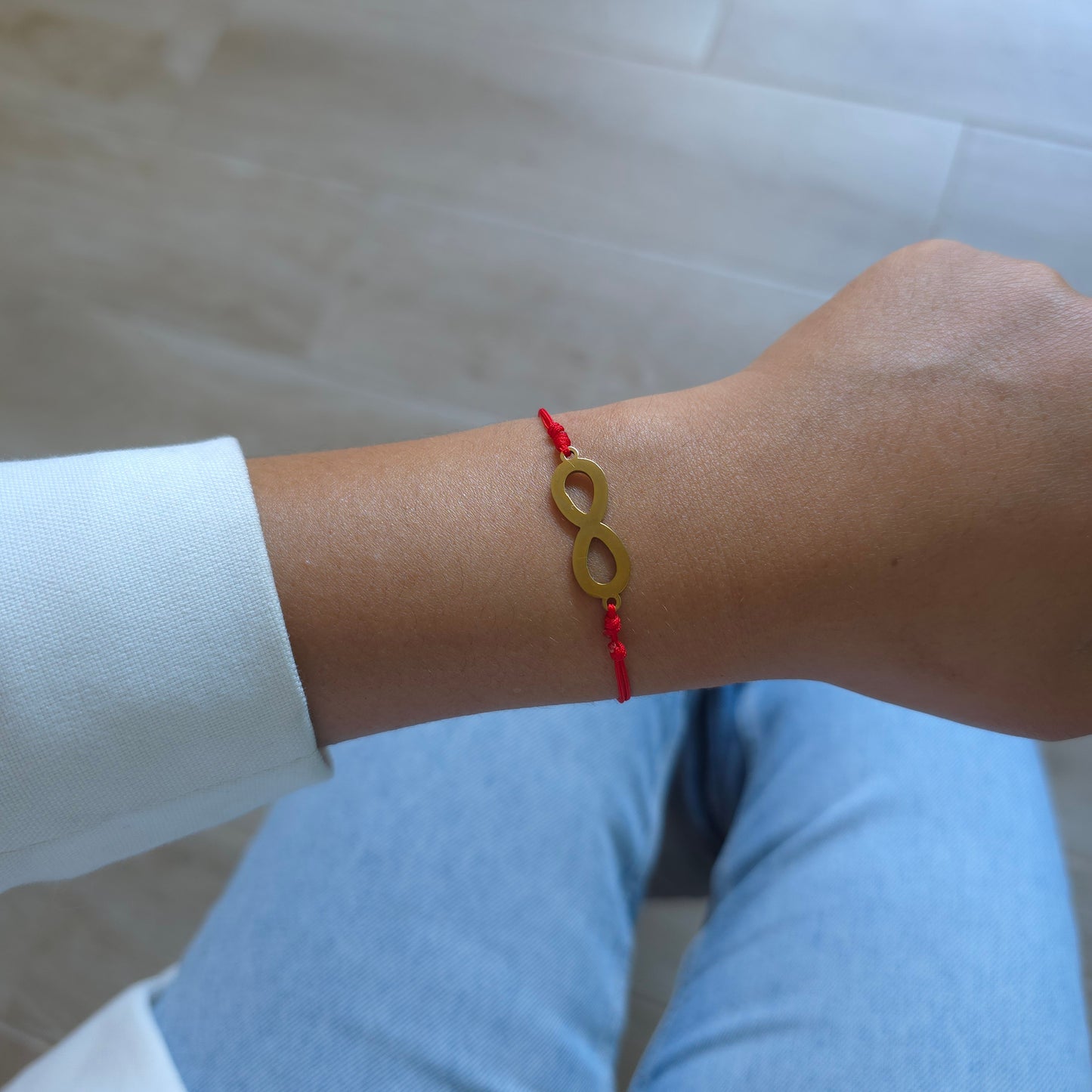 Pulsera Hilo Rojo Infinito Oro 18K Ajustable ✨